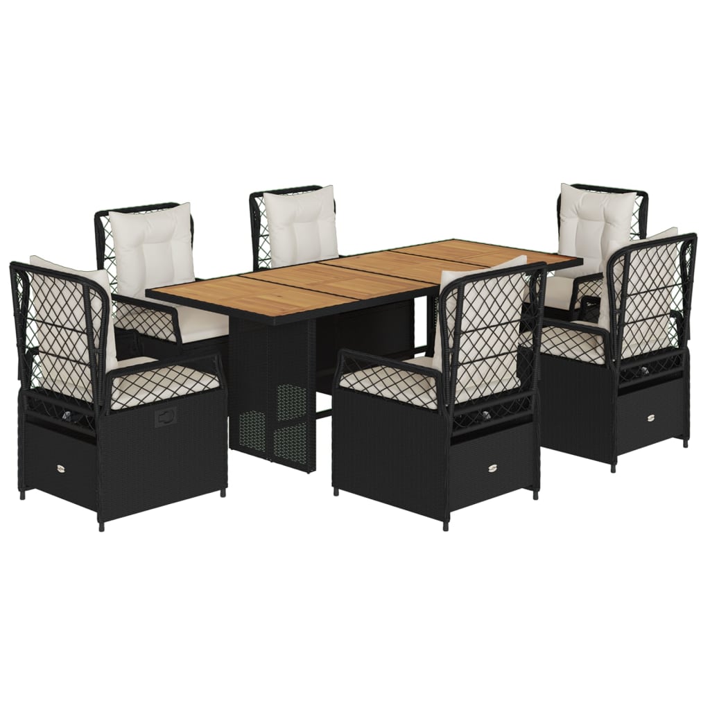 Set mobilier de grădină cu perne, 7 piese, negru, poliratan GartenMobel Dekor