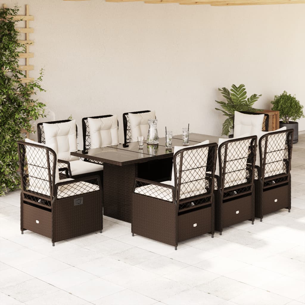 Set mobilier de grădină cu perne, 9 piese, maro, poliratan GartenMobel Dekor