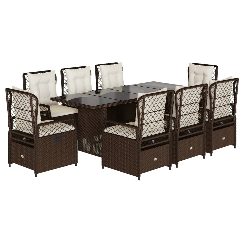 Set mobilier de grădină cu perne, 9 piese, maro, poliratan GartenMobel Dekor