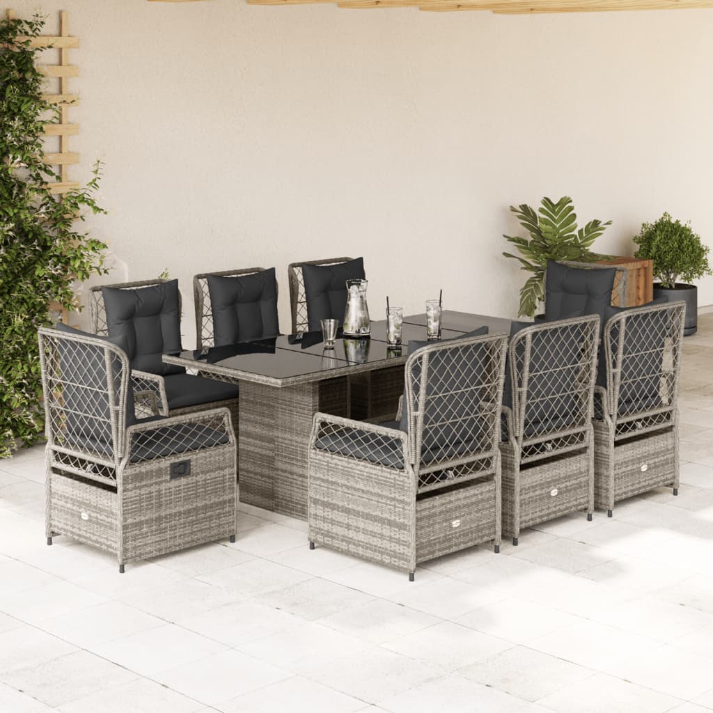 Set mobilier grădină cu perne, 9 piese, gri, poliratan GartenMobel Dekor