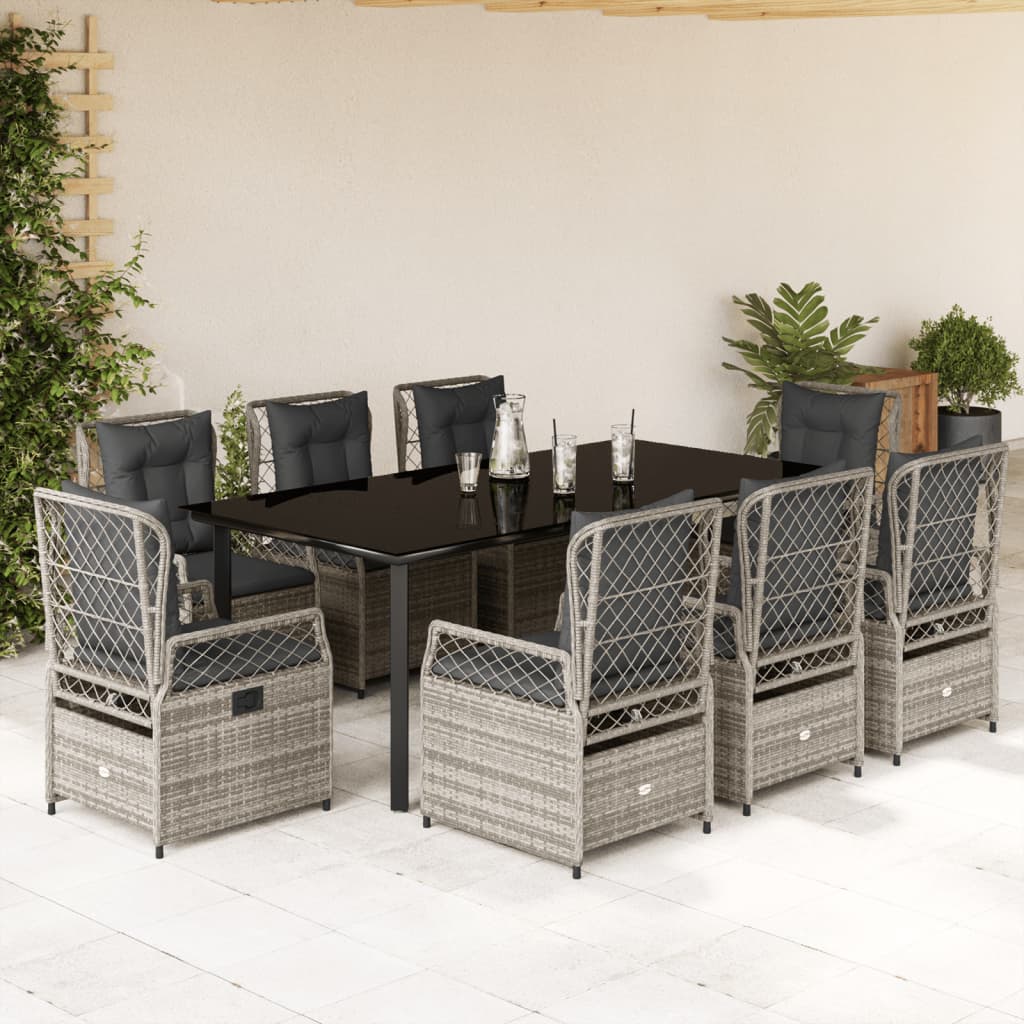 Set mobilier grădină cu perne, 9 piese, gri, poliratan GartenMobel Dekor