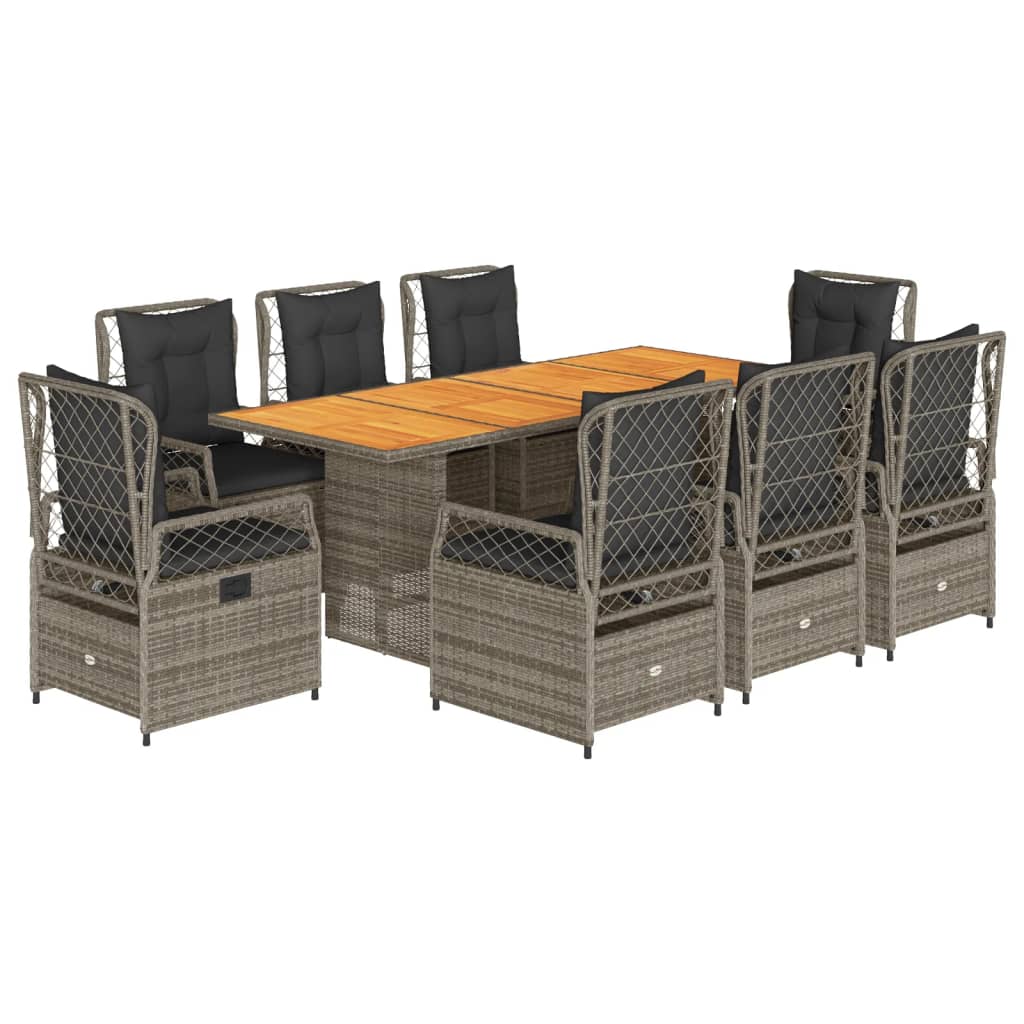 Set mobilier grădină cu perne, 9 piese, gri, poliratan GartenMobel Dekor