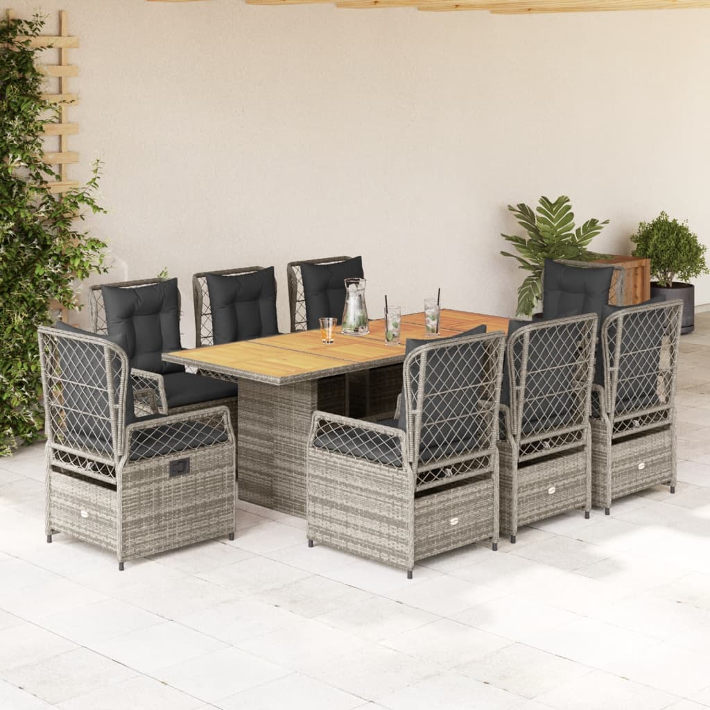 Set mobilier grădină cu perne, 9 piese, gri, poliratan GartenMobel Dekor