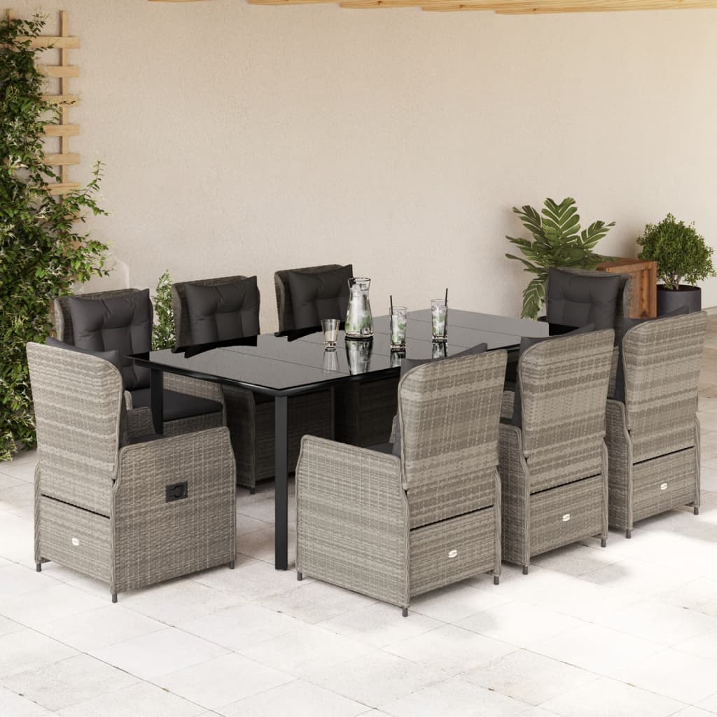 Set mobilier grădină cu perne, 9 piese, gri deschis, poliratan GartenMobel Dekor