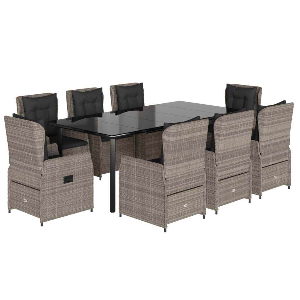 Set mobilier grădină cu perne, 9 piese, gri deschis, poliratan GartenMobel Dekor