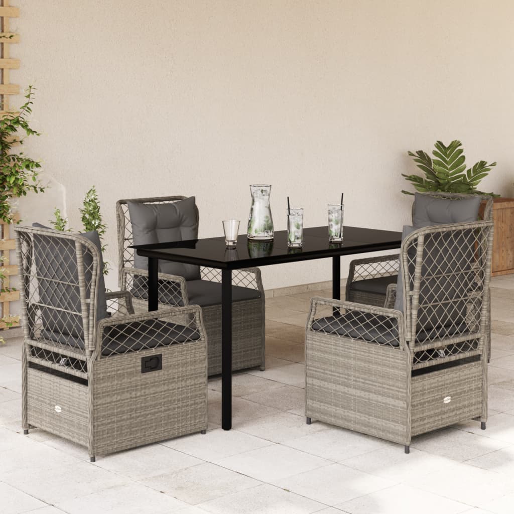 Set mobilier de grădină cu perne, 5 piese gri deschis poliratan GartenMobel Dekor