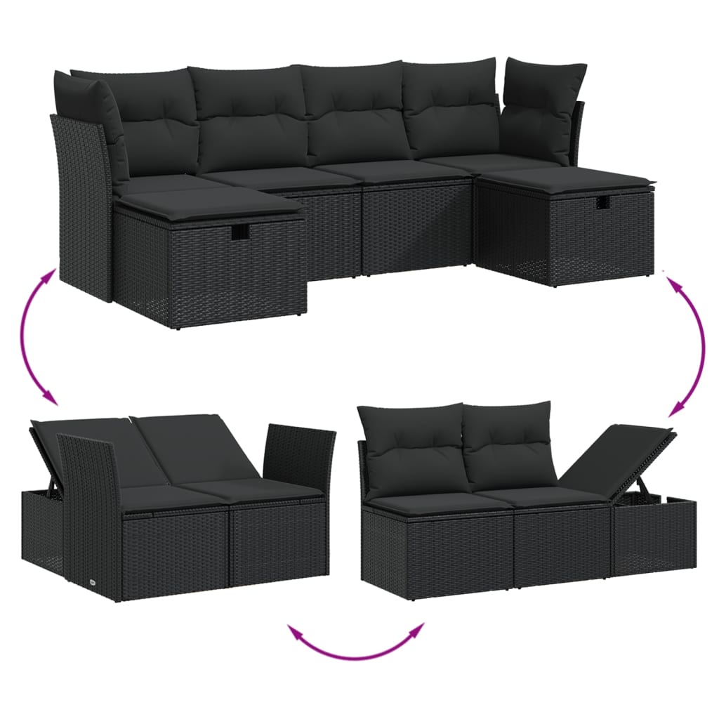 Set mobilier de grădină cu perne, 6 piese, negru, poliratan GartenMobel Dekor