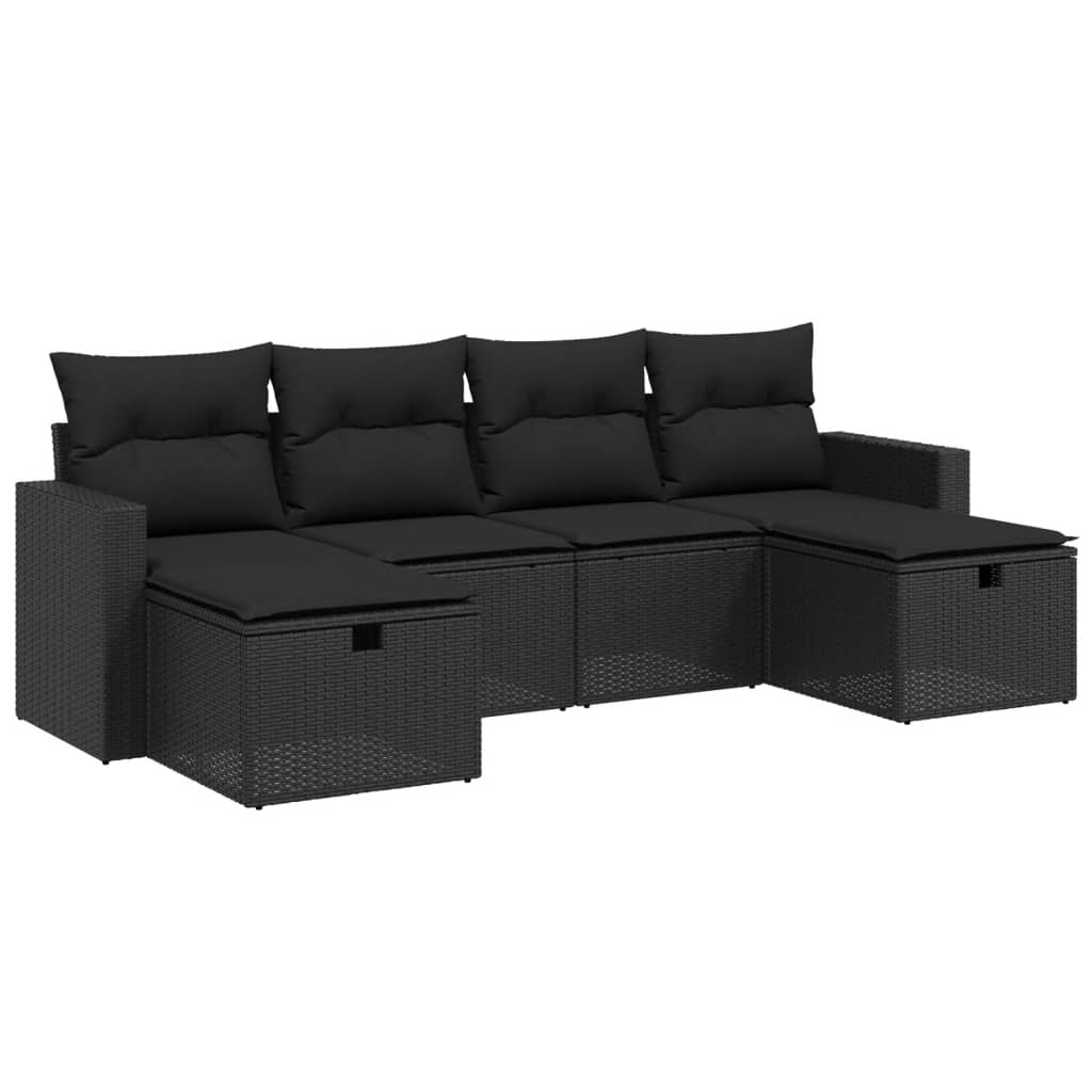 Set mobilier de grădină cu perne, 6 piese, negru, poliratan GartenMobel Dekor