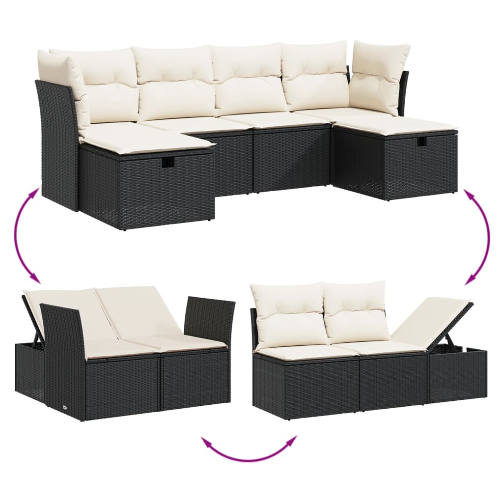 Set mobilier de grădină cu perne, 6 piese, negru, poliratan GartenMobel Dekor