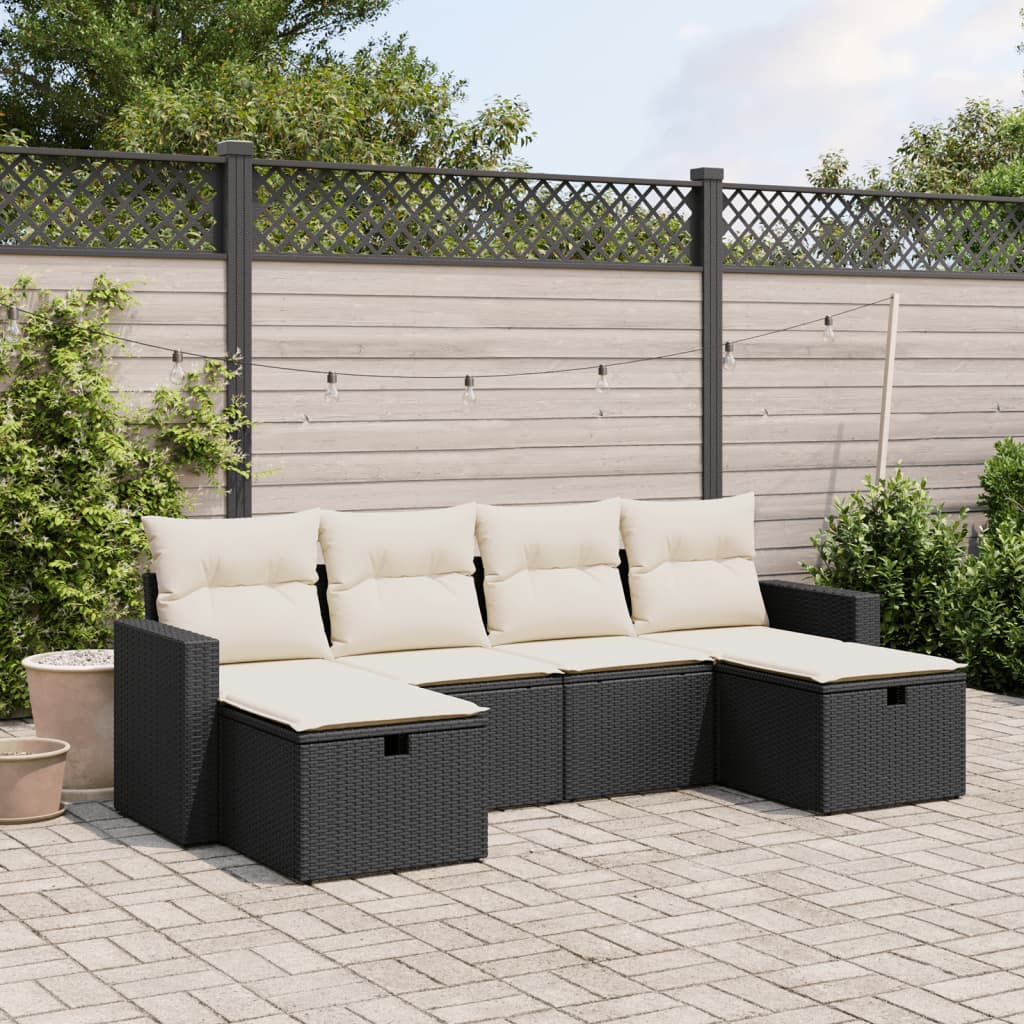 Set mobilier de grădină cu perne, 6 piese, negru, poliratan GartenMobel Dekor
