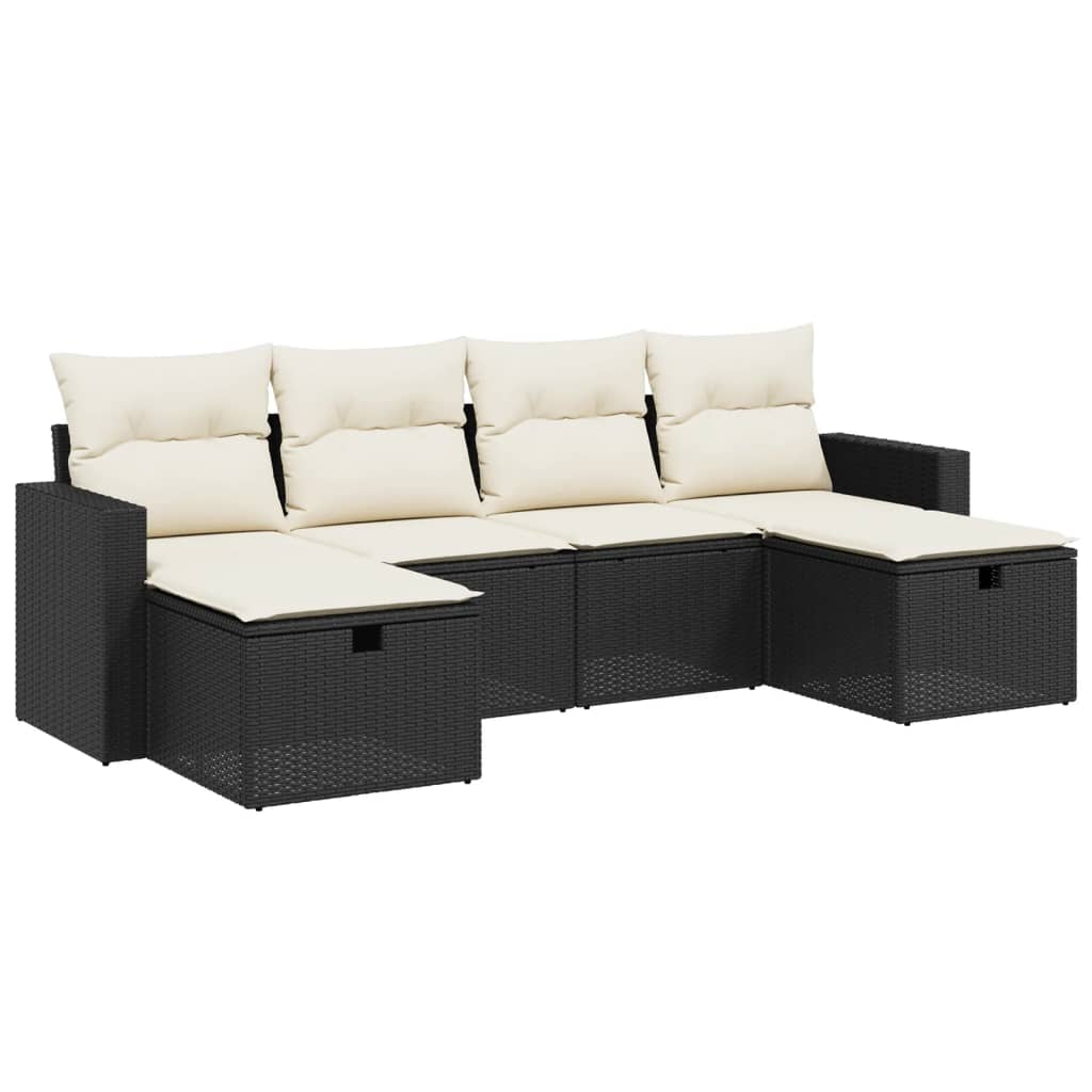 Set mobilier de grădină cu perne, 6 piese, negru, poliratan GartenMobel Dekor