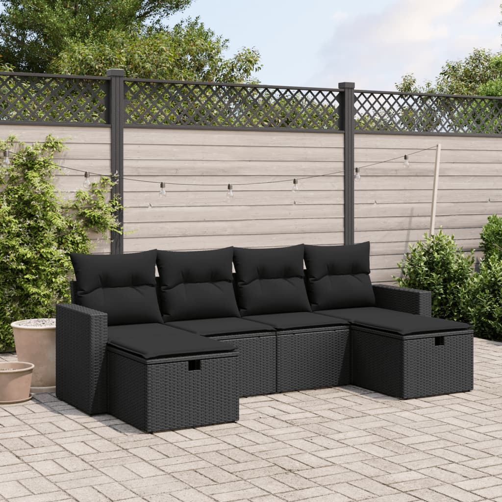 Set mobilier de grădină cu perne, 6 piese, negru, poliratan GartenMobel Dekor
