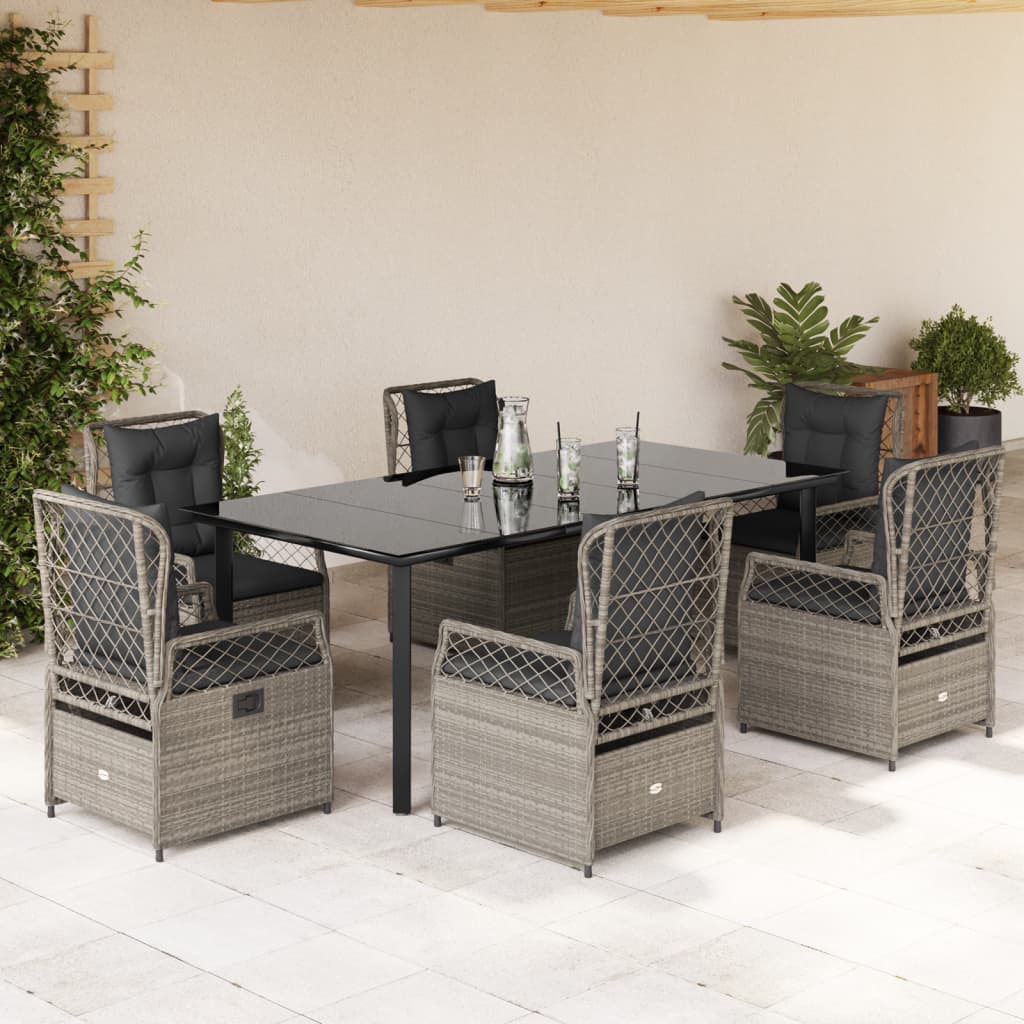 Set mobilier de grădină cu perne, 7 piese gri deschis poliratan GartenMobel Dekor