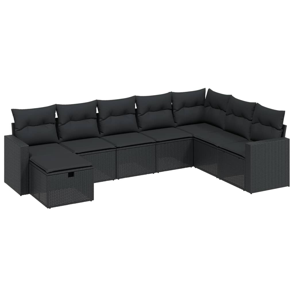 Set mobilier de grădină cu perne, 8 piese, negru, poliratan GartenMobel Dekor