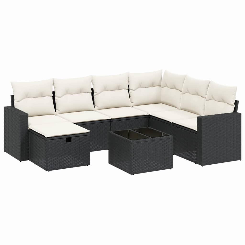 Set mobilier de grădină cu perne, 8 piese, negru, poliratan GartenMobel Dekor