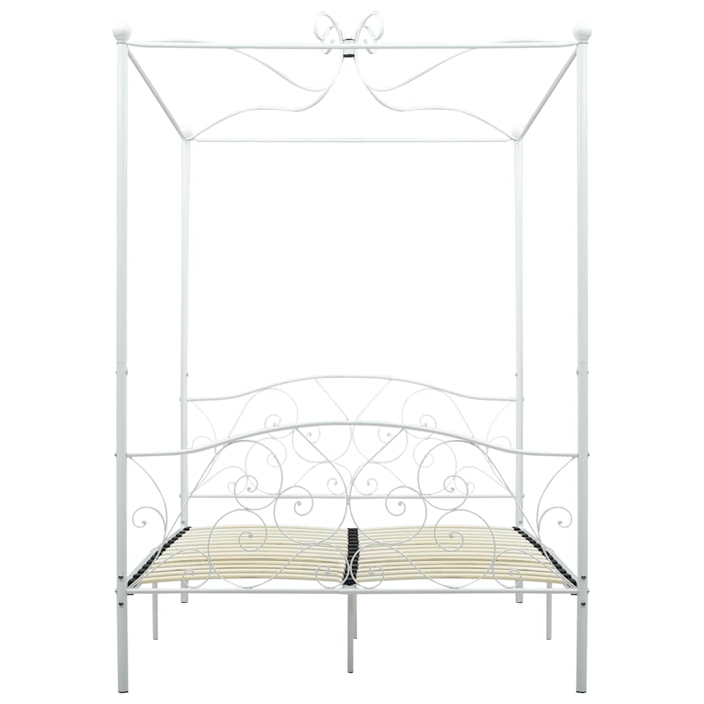 Cadru de pat cu baldachin, alb, 140 x 200 cm, metal GartenMobel Dekor