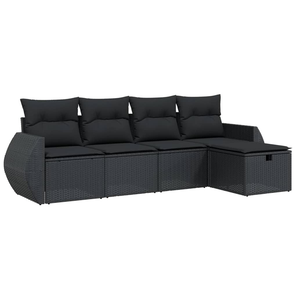 Set mobilier de grădină cu perne, 5 piese, negru, poliratan GartenMobel Dekor