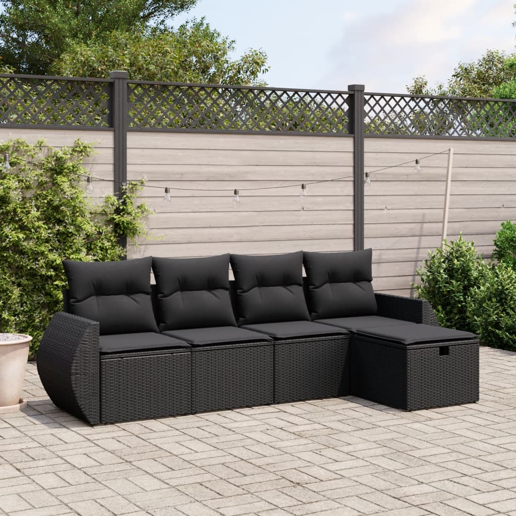 Set mobilier de grădină cu perne, 5 piese, negru, poliratan GartenMobel Dekor