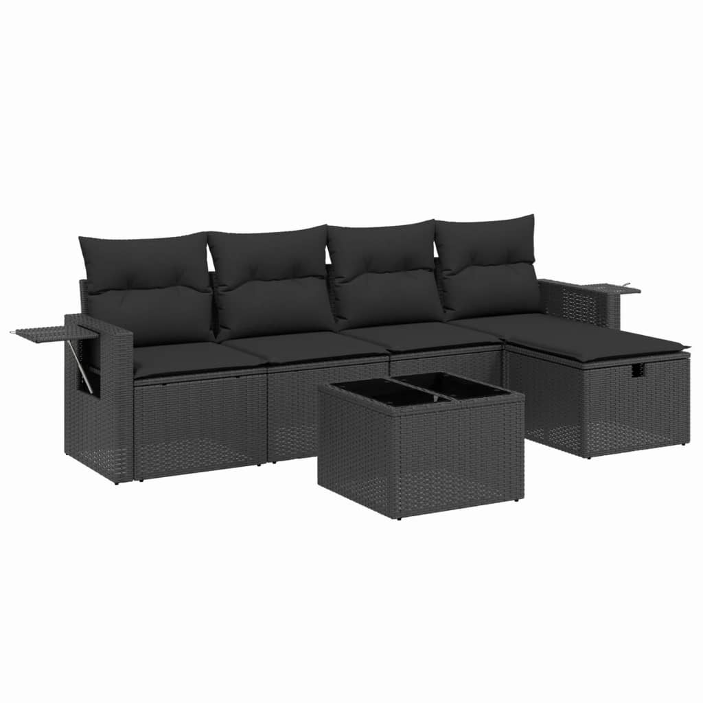 Set mobilier de grădină cu perne, 6 piese, negru, poliratan GartenMobel Dekor