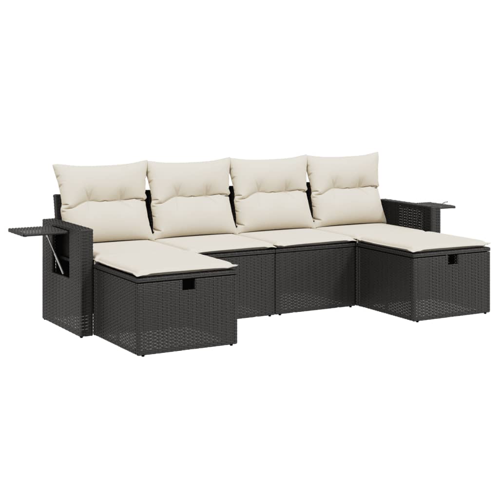 Set mobilier de grădină cu perne, 6 piese, negru, poliratan GartenMobel Dekor