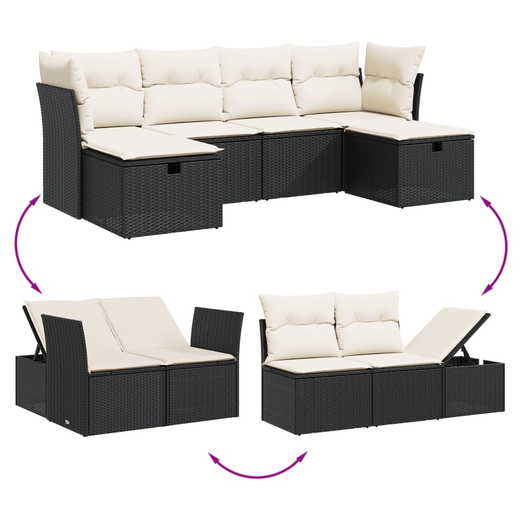 Set mobilier de grădină cu perne, 6 piese, negru, poliratan GartenMobel Dekor