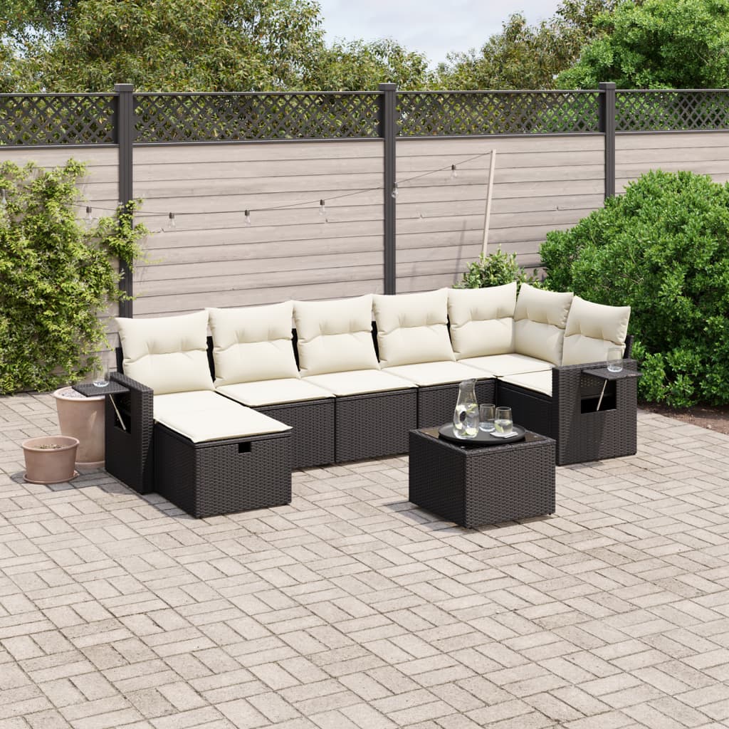 Set mobilier de grădină cu perne, 8 piese, negru, poliratan GartenMobel Dekor