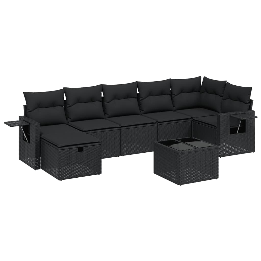 Set mobilier de grădină cu perne, 8 piese, negru, poliratan GartenMobel Dekor