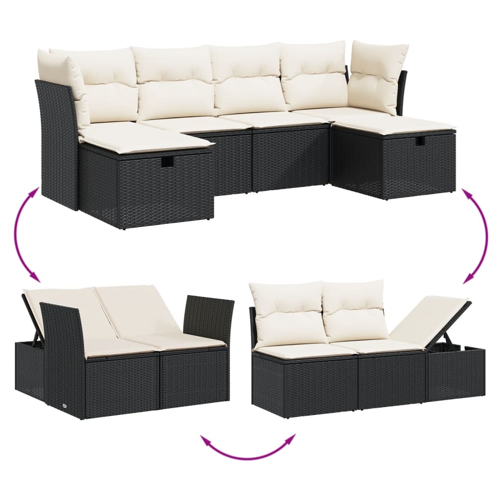 Set mobilier de grădină cu perne, 6 piese, negru, poliratan GartenMobel Dekor