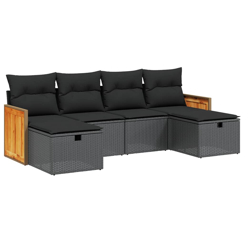 Set mobilier de grădină cu perne, 6 piese, negru, poliratan GartenMobel Dekor