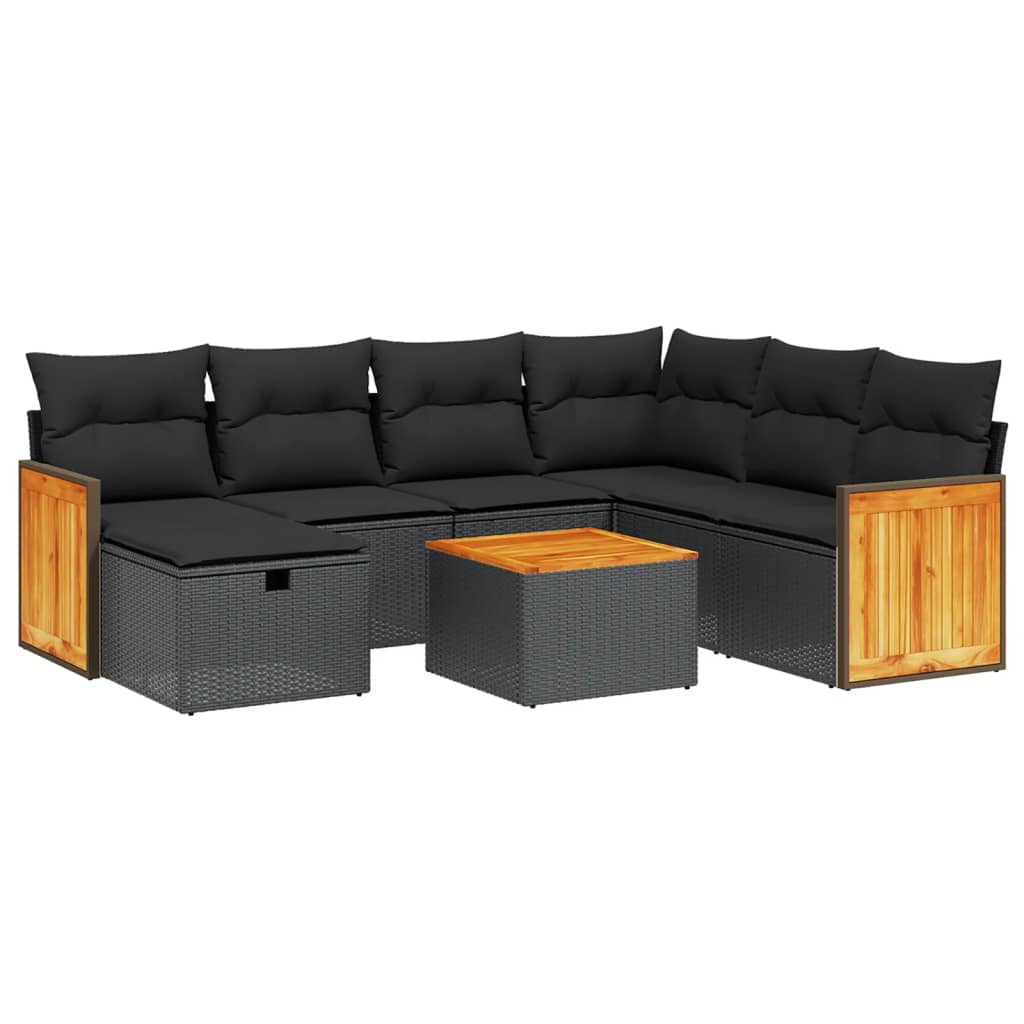 Set mobilier de grădină cu perne, 8 piese, negru, poliratan GartenMobel Dekor