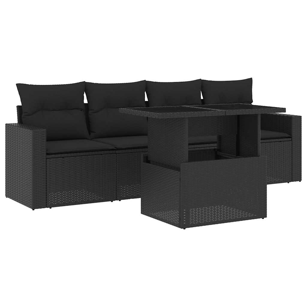 Set mobilier de grădină cu perne, 5 piese, negru, poliratan GartenMobel Dekor