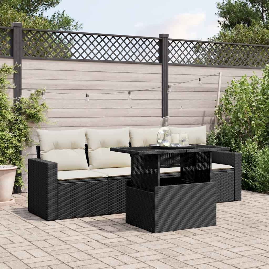 Set mobilier de grădină cu perne, 5 piese, negru, poliratan GartenMobel Dekor