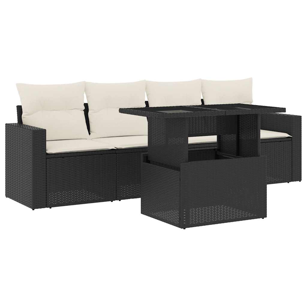 Set mobilier de grădină cu perne, 5 piese, negru, poliratan GartenMobel Dekor
