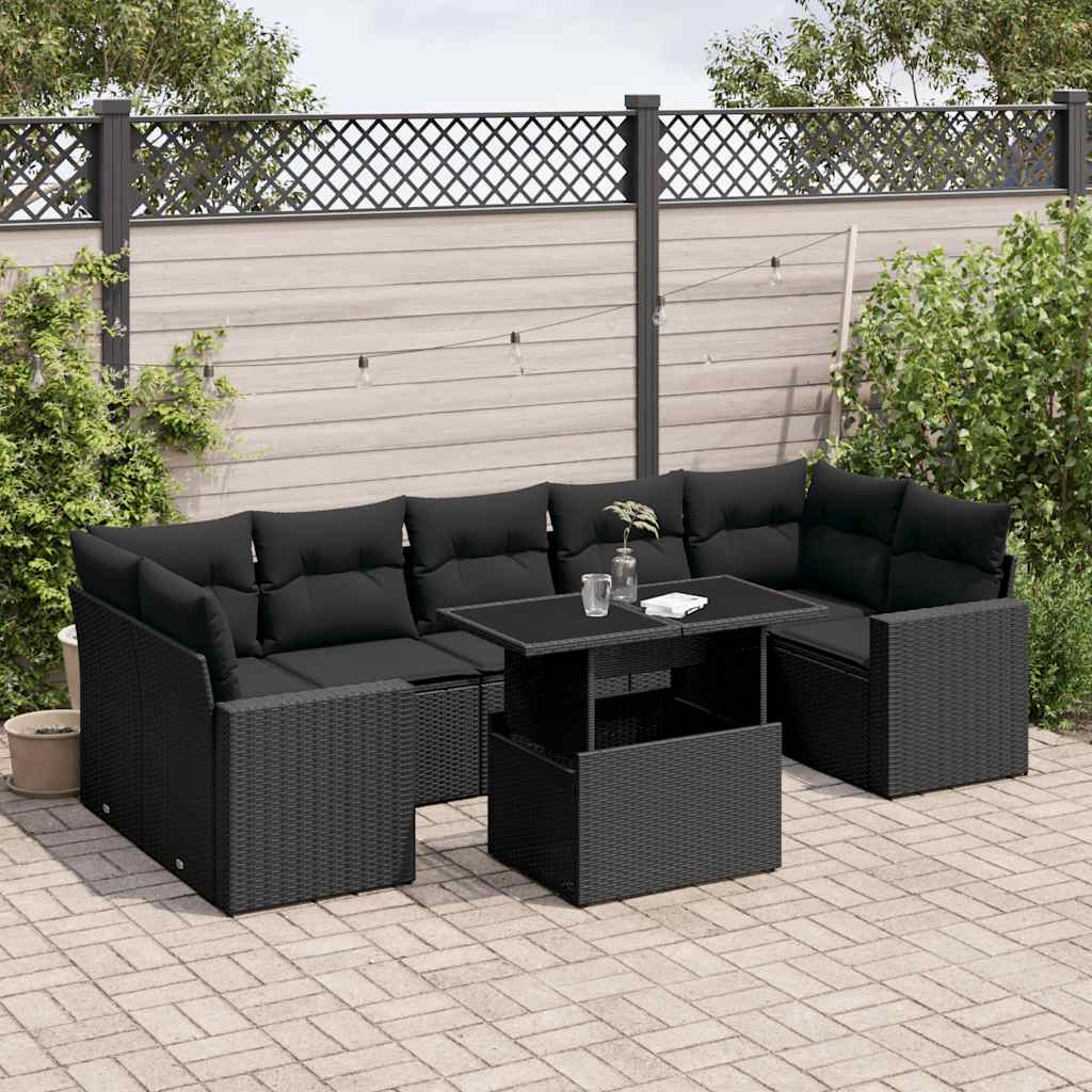 Set mobilier de grădină cu perne, 8 piese, negru, poliratan GartenMobel Dekor