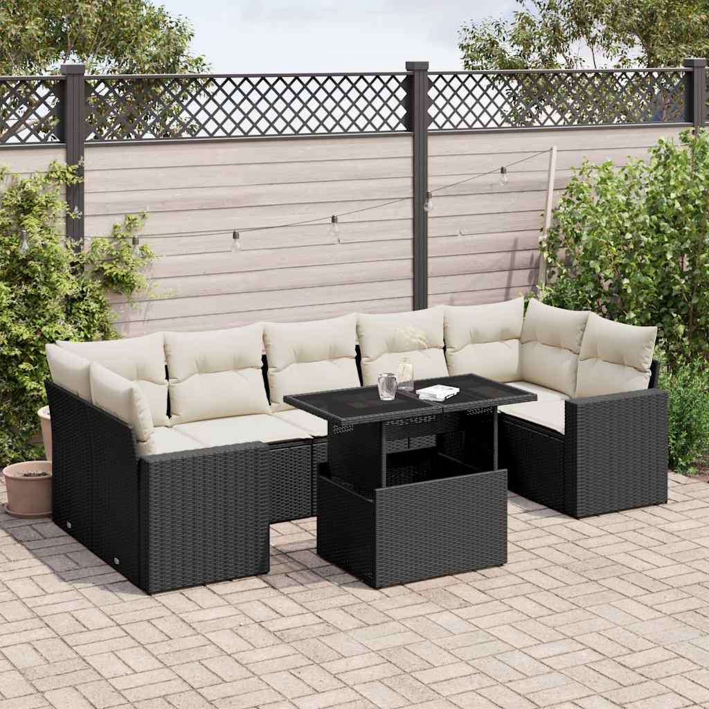 Set mobilier de grădină cu perne, 8 piese, negru, poliratan GartenMobel Dekor
