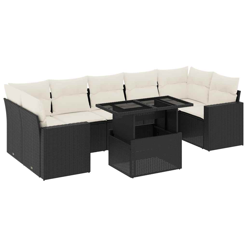 Set mobilier de grădină cu perne, 8 piese, negru, poliratan GartenMobel Dekor