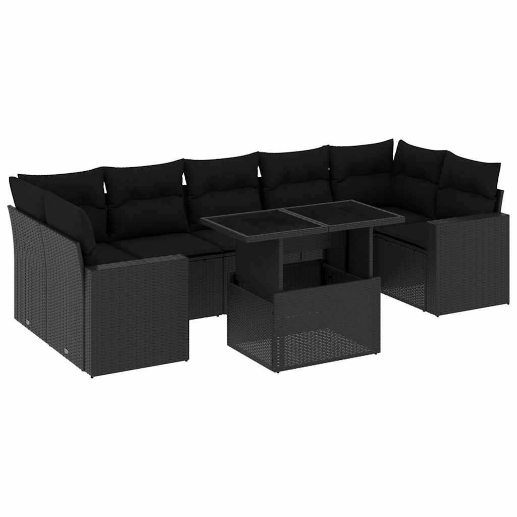 Set mobilier de grădină cu perne, 8 piese, negru, poliratan GartenMobel Dekor