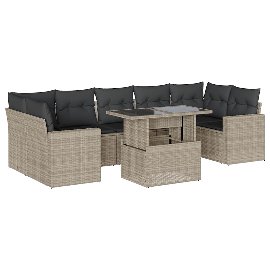 Set mobilier de grădină cu perne, 8 piese gri deschis poliratan GartenMobel Dekor