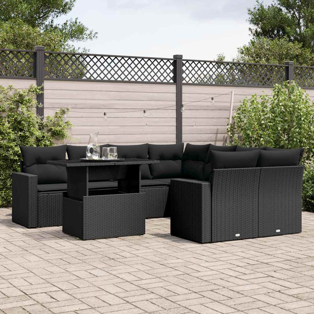 Set mobilier de grădină cu perne, 9 piese, negru, poliratan GartenMobel Dekor