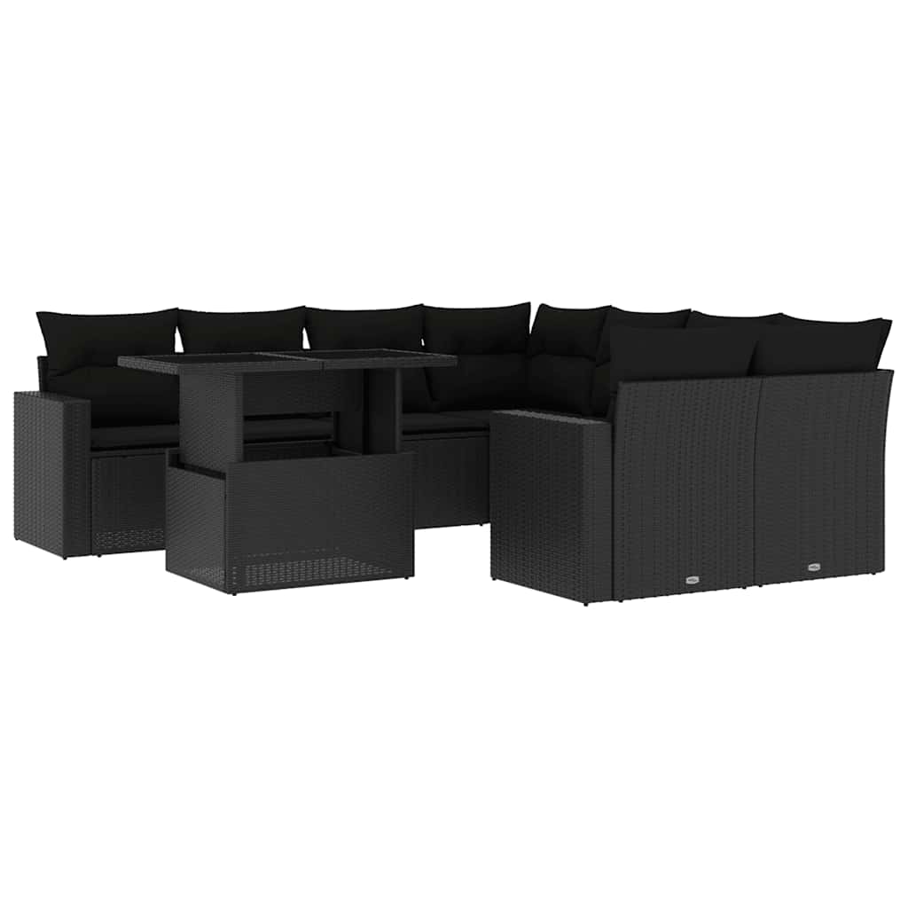 Set mobilier de grădină cu perne, 9 piese, negru, poliratan GartenMobel Dekor