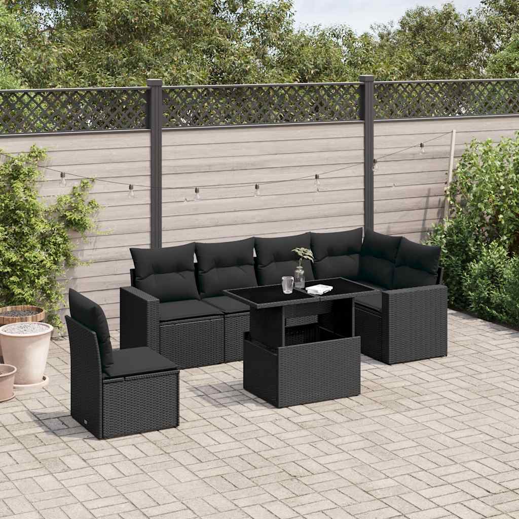 Set canapele de grădină cu perne, 7 piese, negru, poliratan GartenMobel Dekor