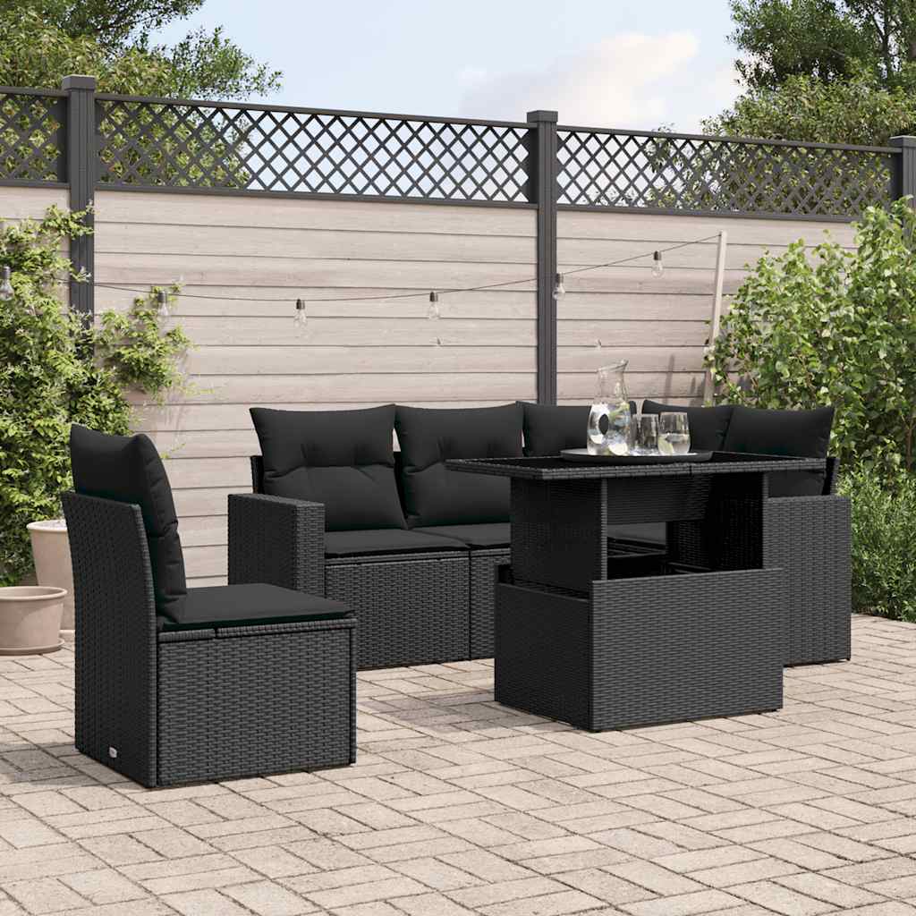 Set mobilier de grădină cu perne, 6 piese, negru, poliratan GartenMobel Dekor