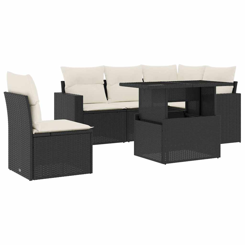 Set mobilier de grădină cu perne, 6 piese, negru, poliratan GartenMobel Dekor