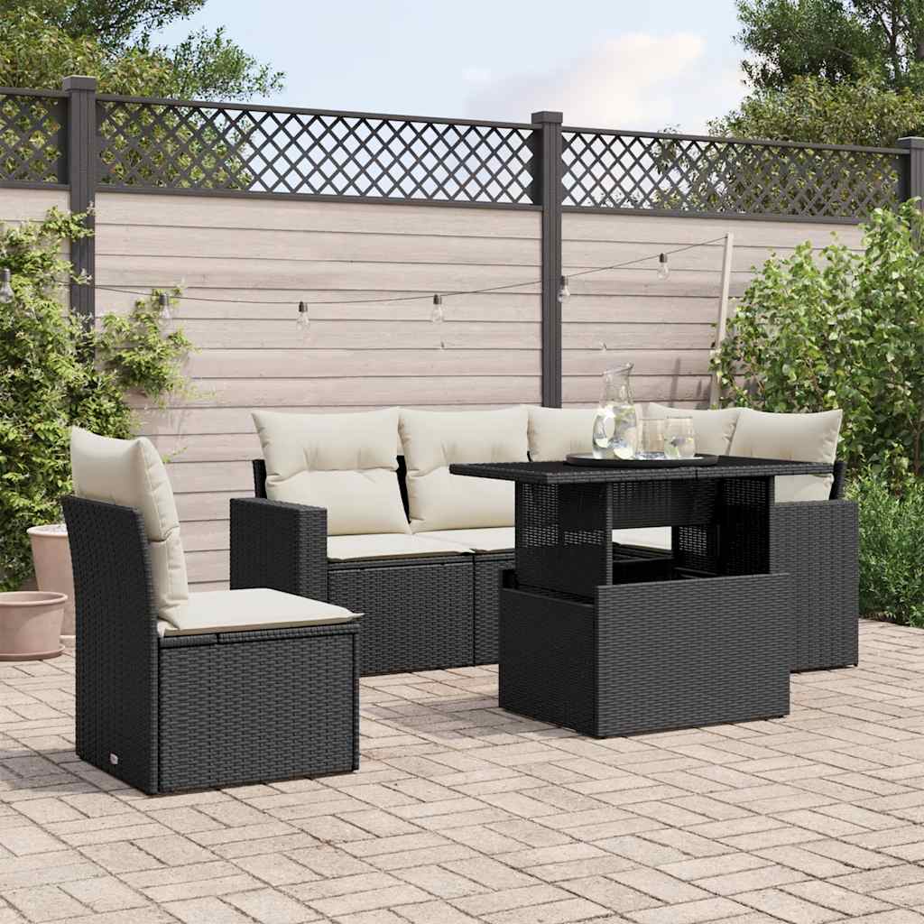 Set mobilier de grădină cu perne, 6 piese, negru, poliratan GartenMobel Dekor