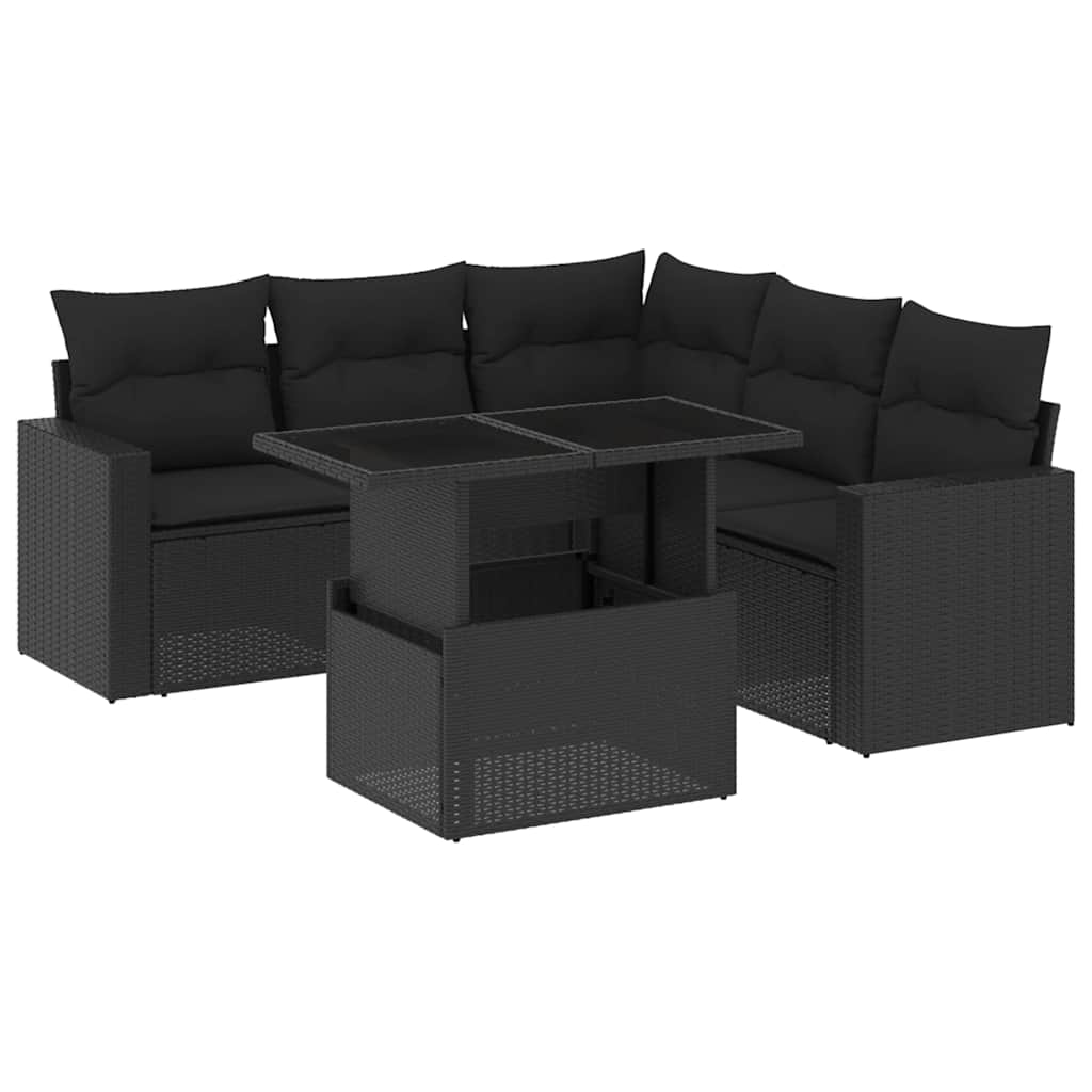 Set mobilier de grădină cu perne, 6 piese, negru, poliratan GartenMobel Dekor