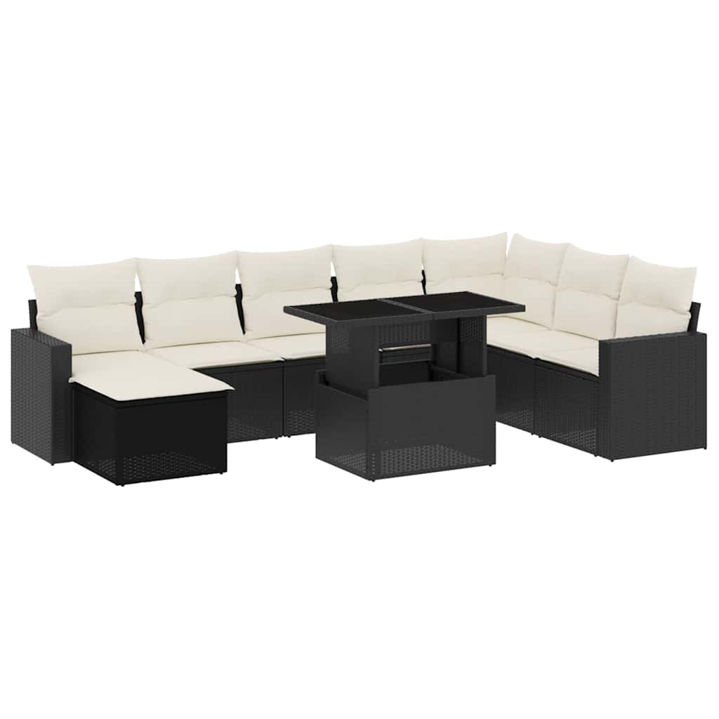 Set mobilier de grădină cu perne, 9 piese, negru, poliratan GartenMobel Dekor