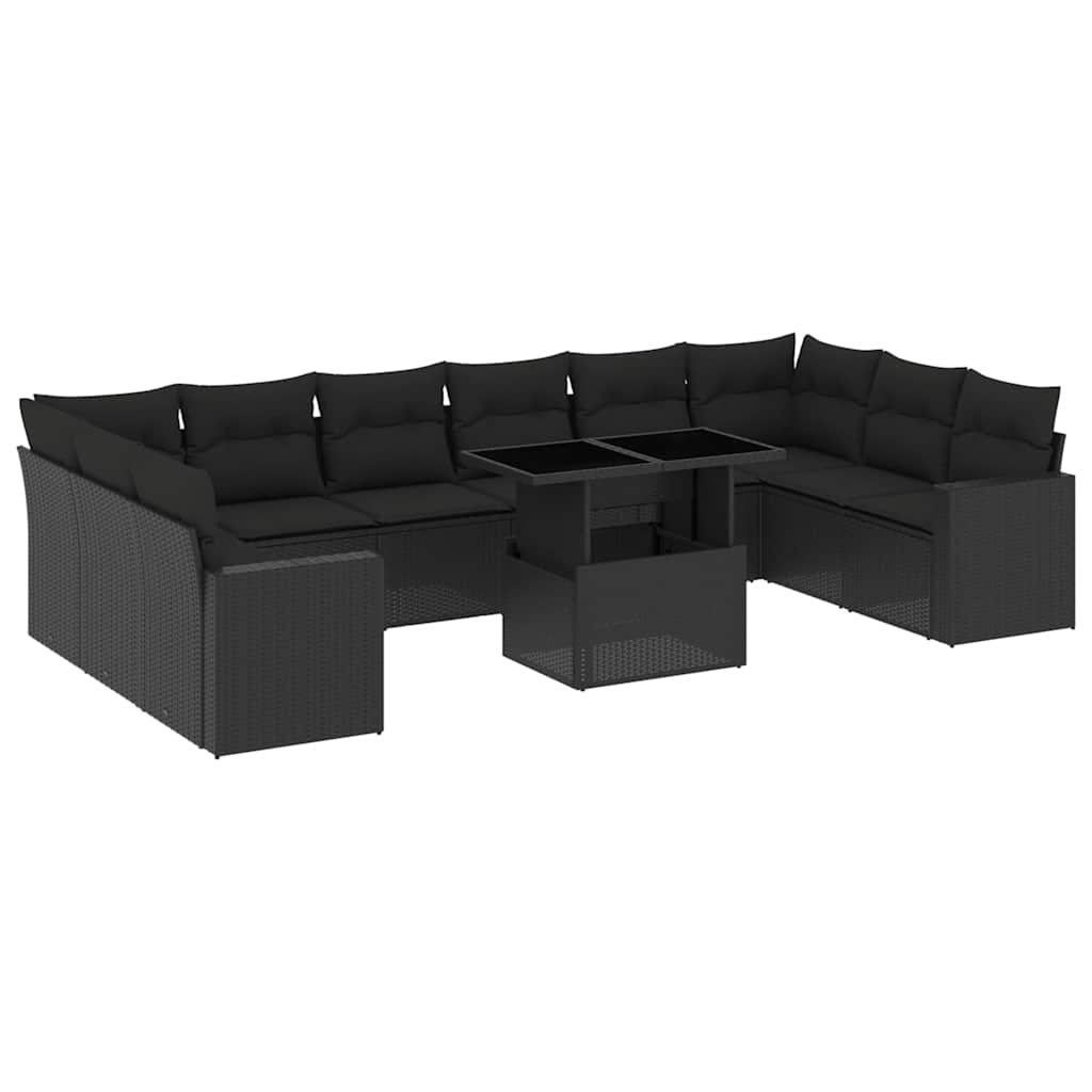 Set canapele de grădină cu perne, 11 piese, negru, poliratan GartenMobel Dekor