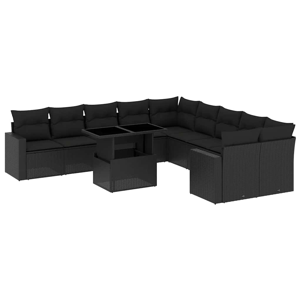 Set canapele de grădină cu perne, 11 piese, negru, poliratan GartenMobel Dekor