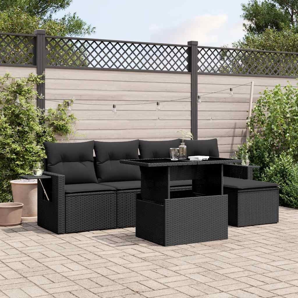 Set mobilier de grădină cu perne, 6 piese, negru, poliratan GartenMobel Dekor