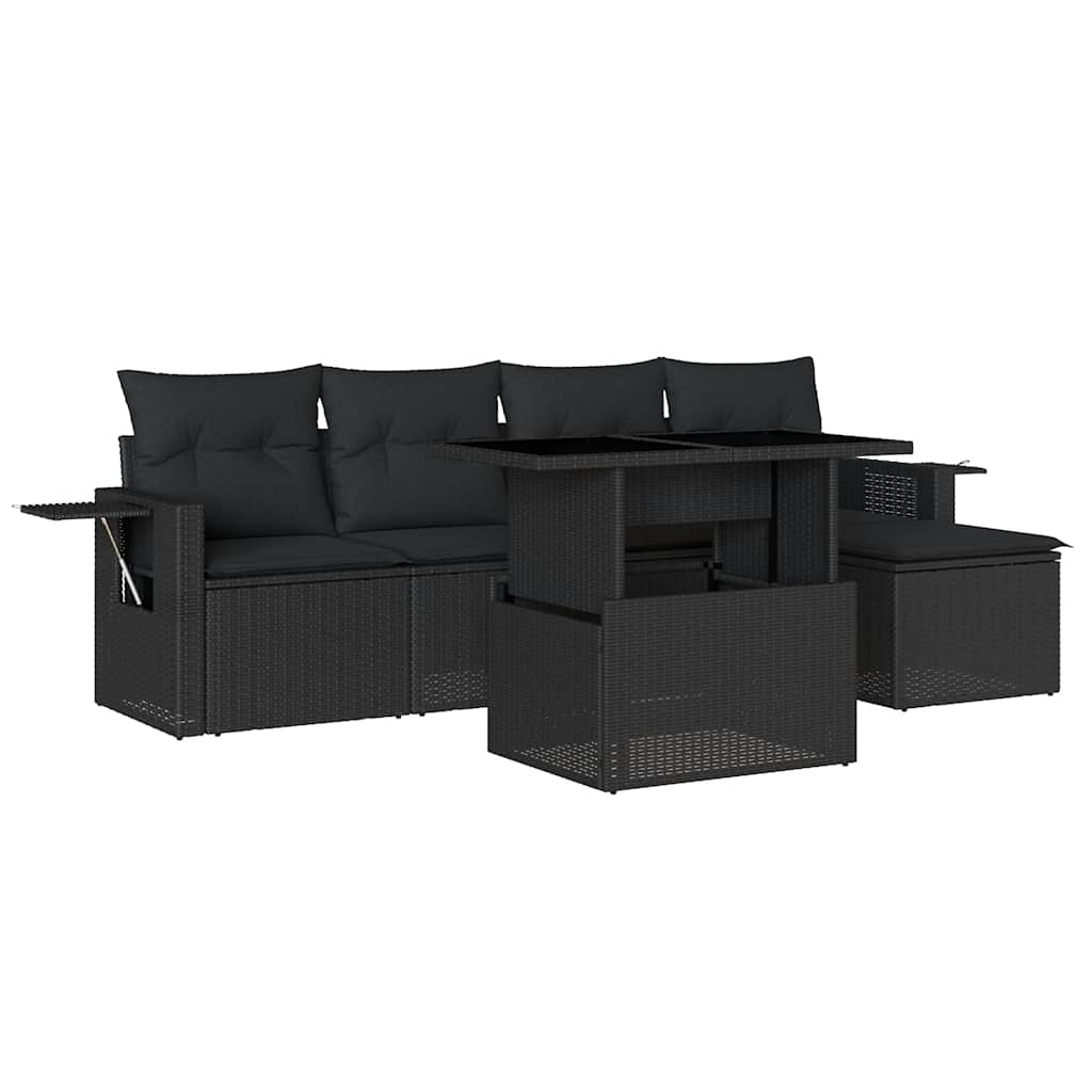 Set mobilier de grădină cu perne, 6 piese, negru, poliratan GartenMobel Dekor